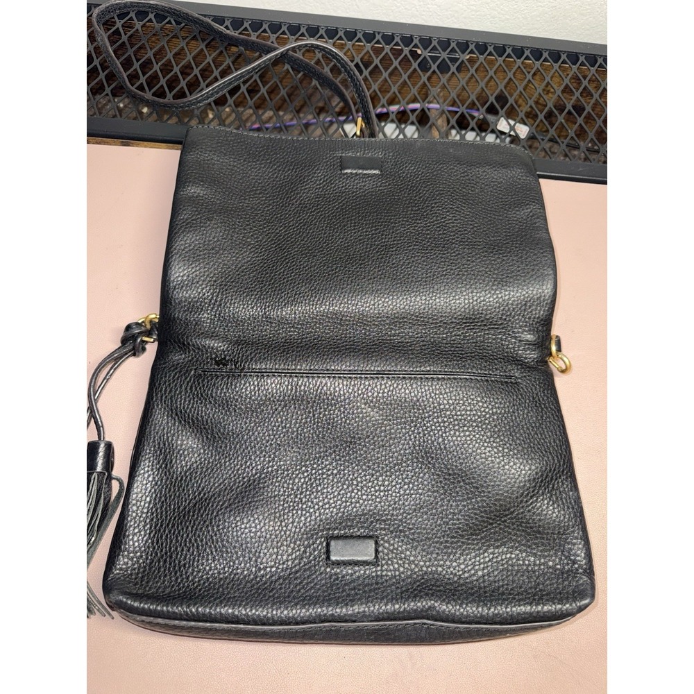 Vintage Tory‎ Burch McGraw Fold-Over Black Pebbled Leather Crossbody Tassel Bag - Picture 6 of 16